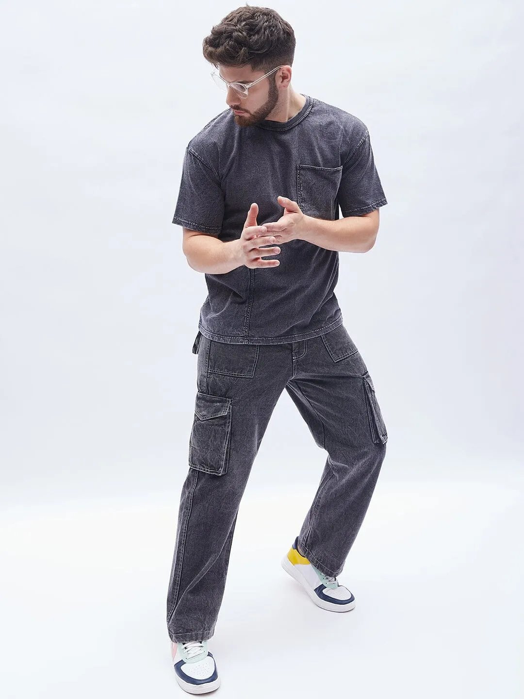 Acid washed carpenter cargo pants