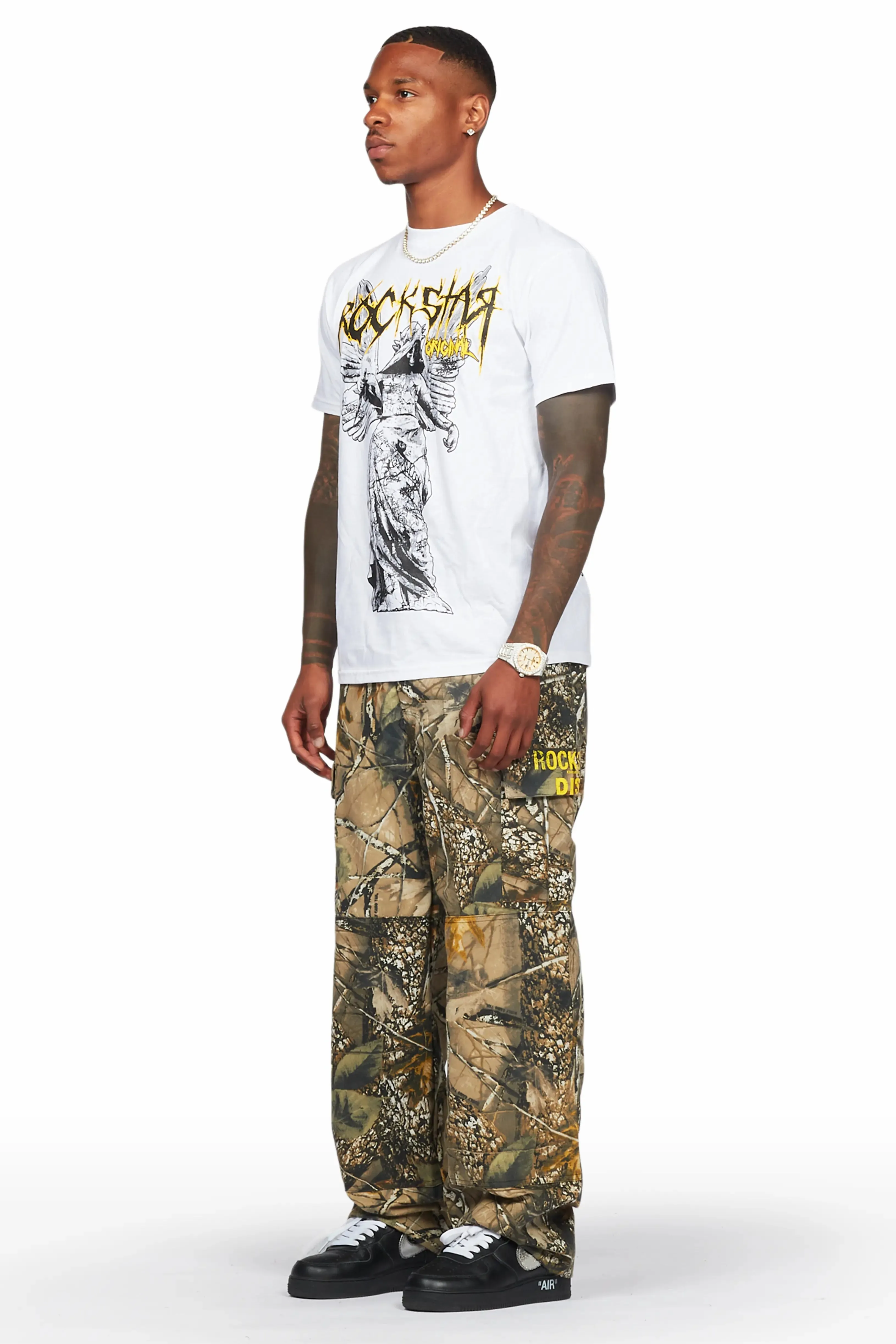 Acko Beige Tree Camo Cargo Graphic Pants