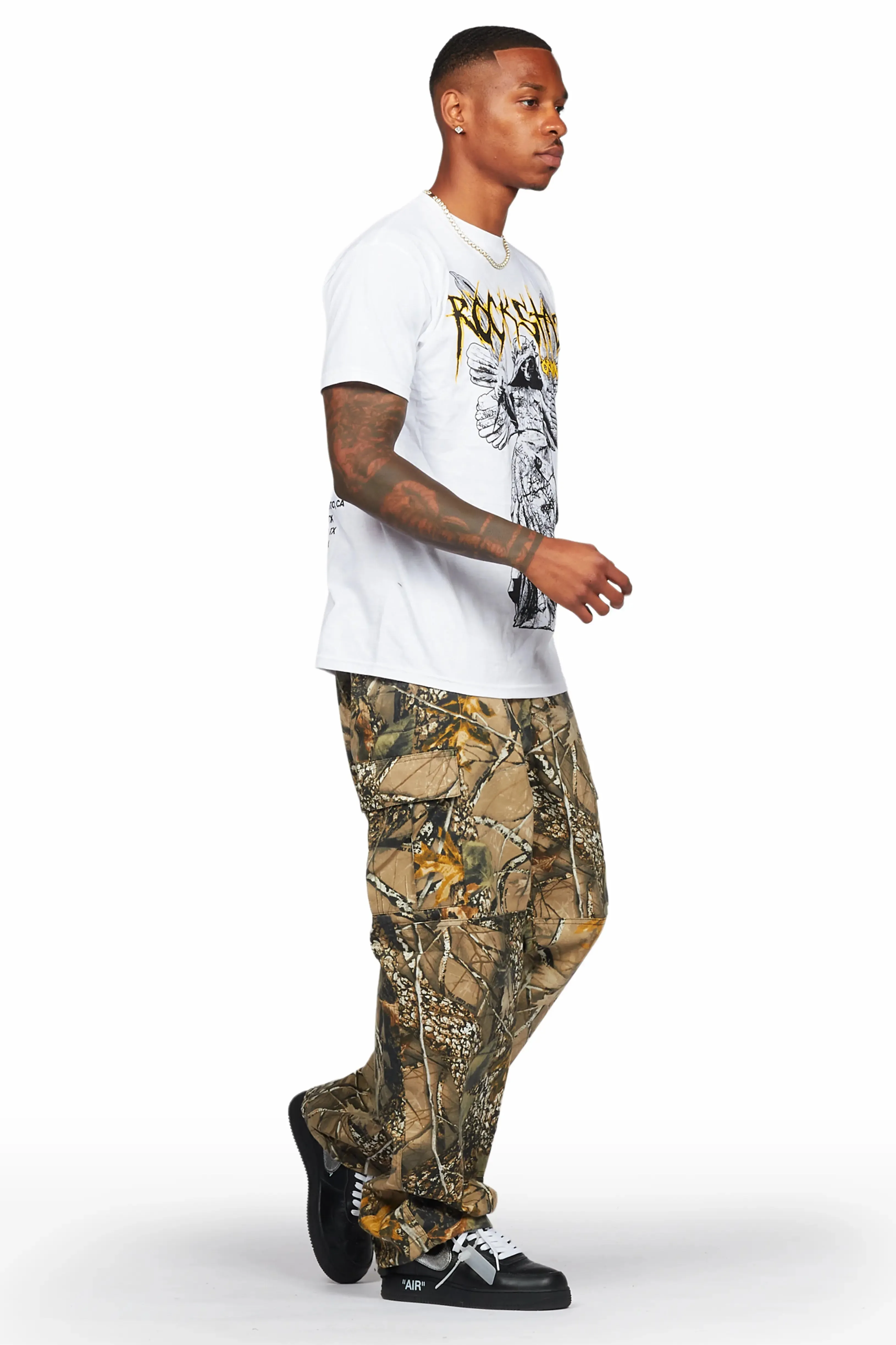 Acko Beige Tree Camo Cargo Graphic Pants