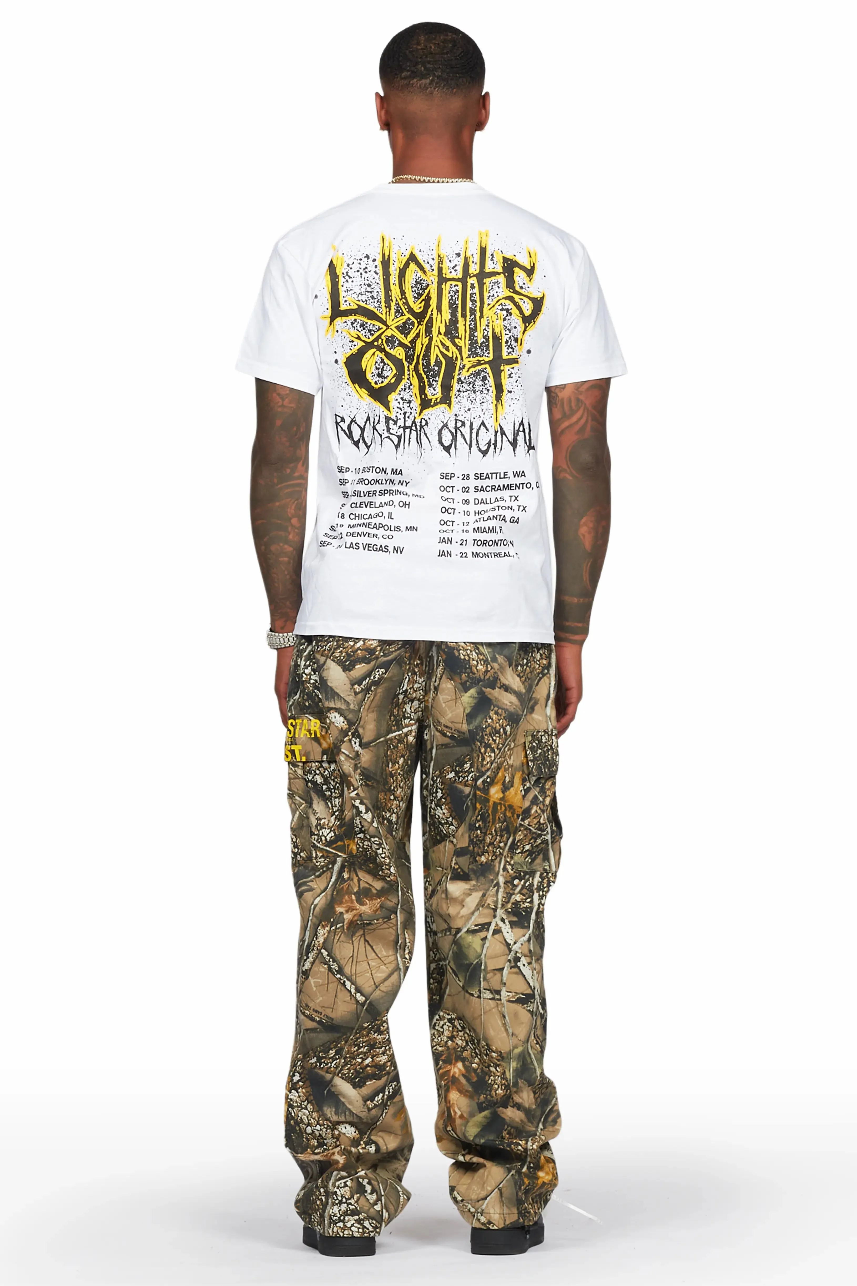 Acko Beige Tree Camo Cargo Graphic Pants