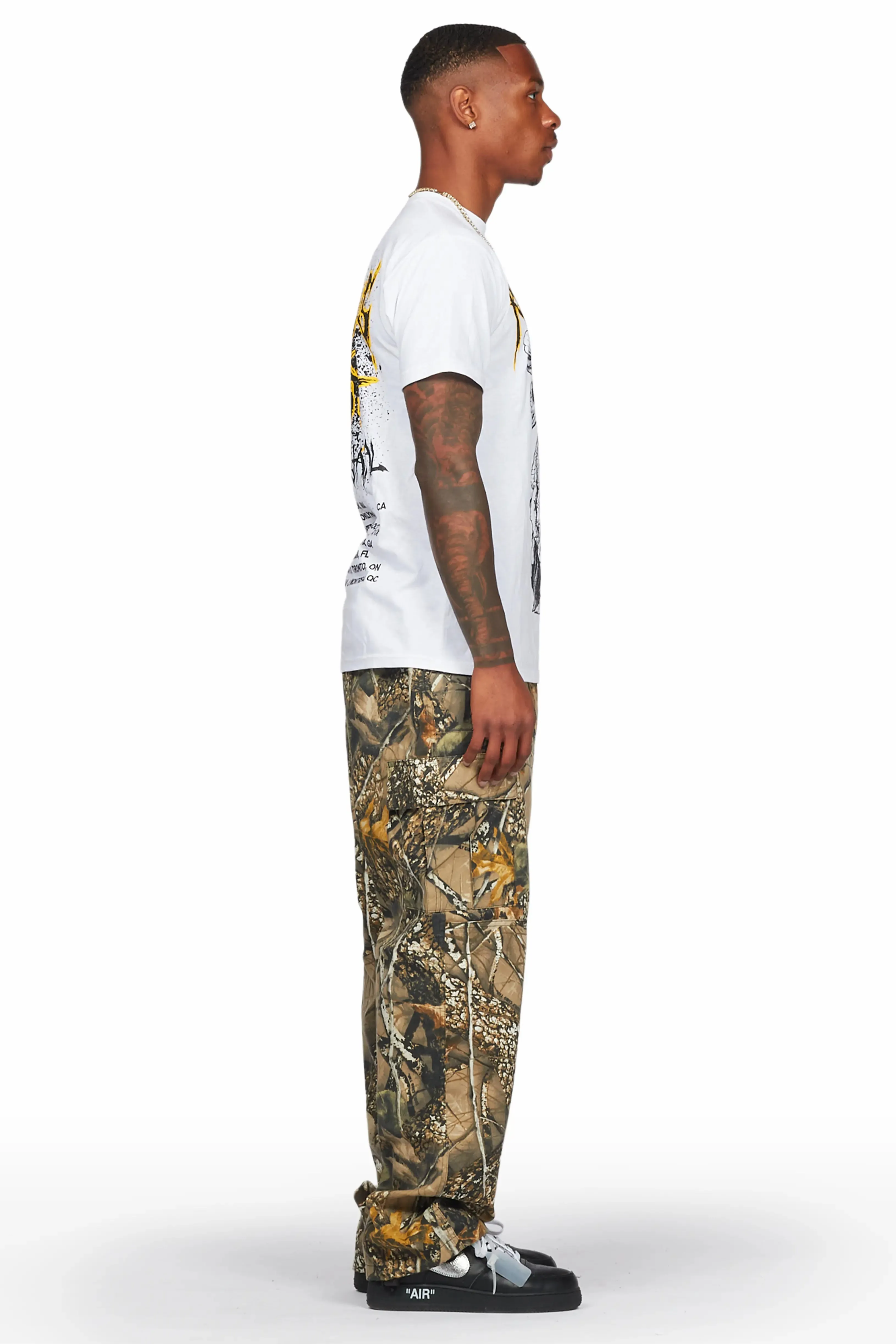 Acko Beige Tree Camo Cargo Graphic Pants