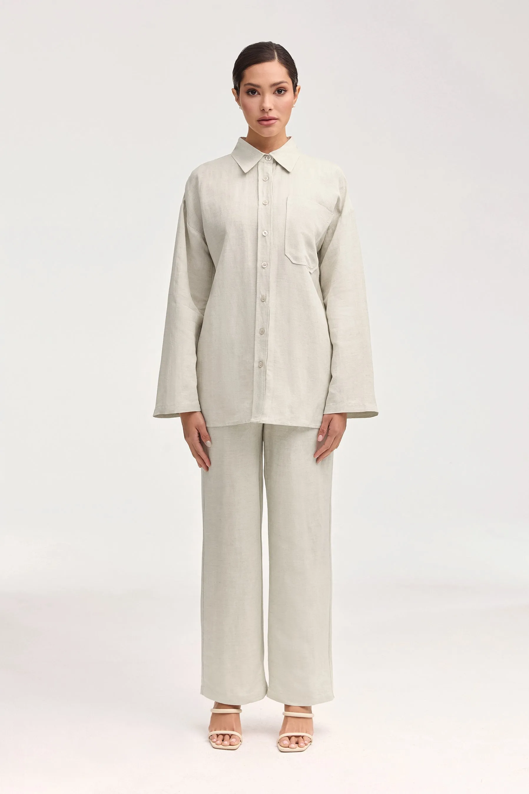 Adalila Linen Wide Leg Pants - Oatmeal