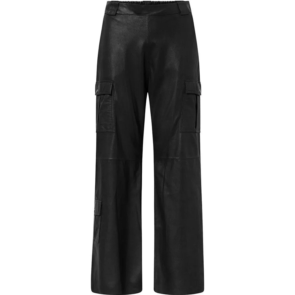 Amily straight fit cargo leather pants / 51026 - Black (Nero)