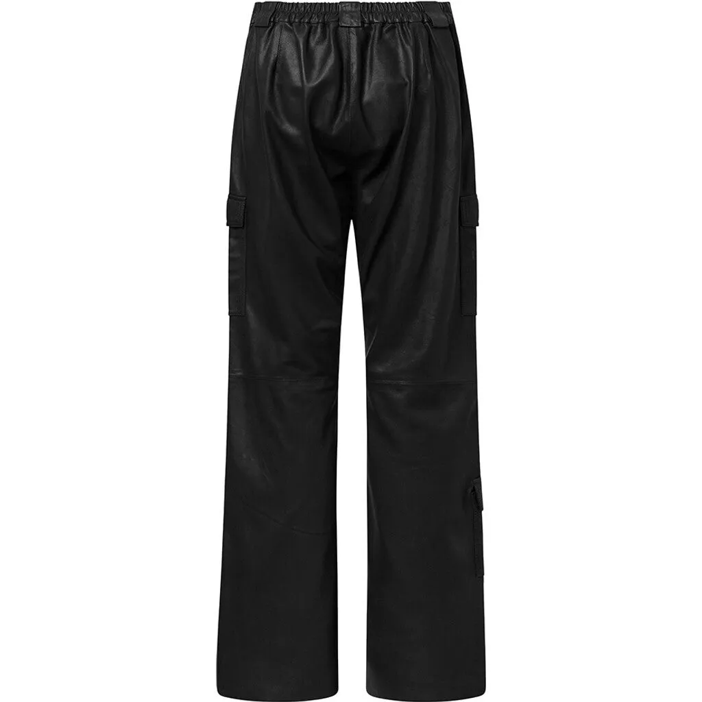 Amily straight fit cargo leather pants / 51026 - Black (Nero)