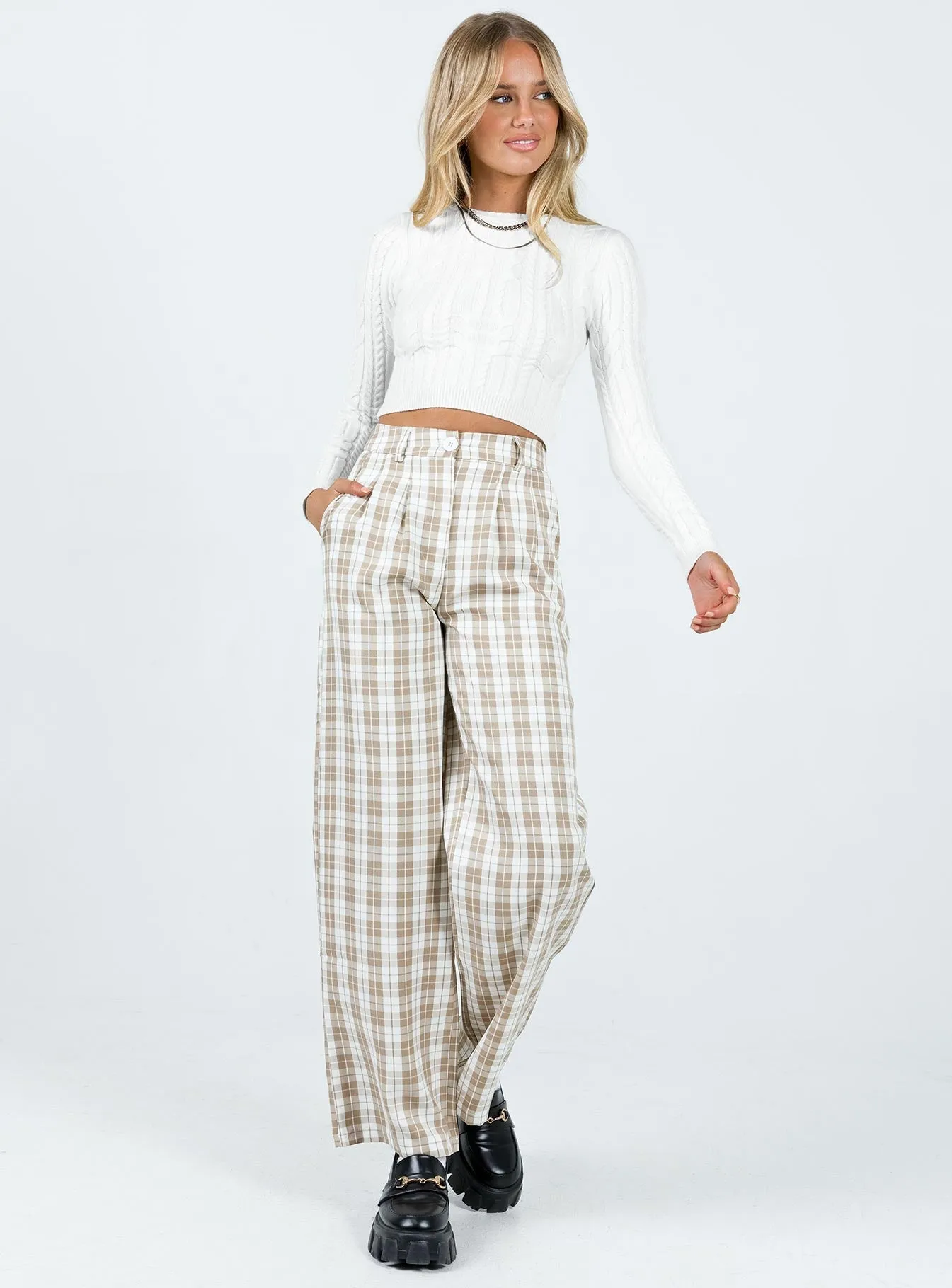 Archer Pants Beige Plaid