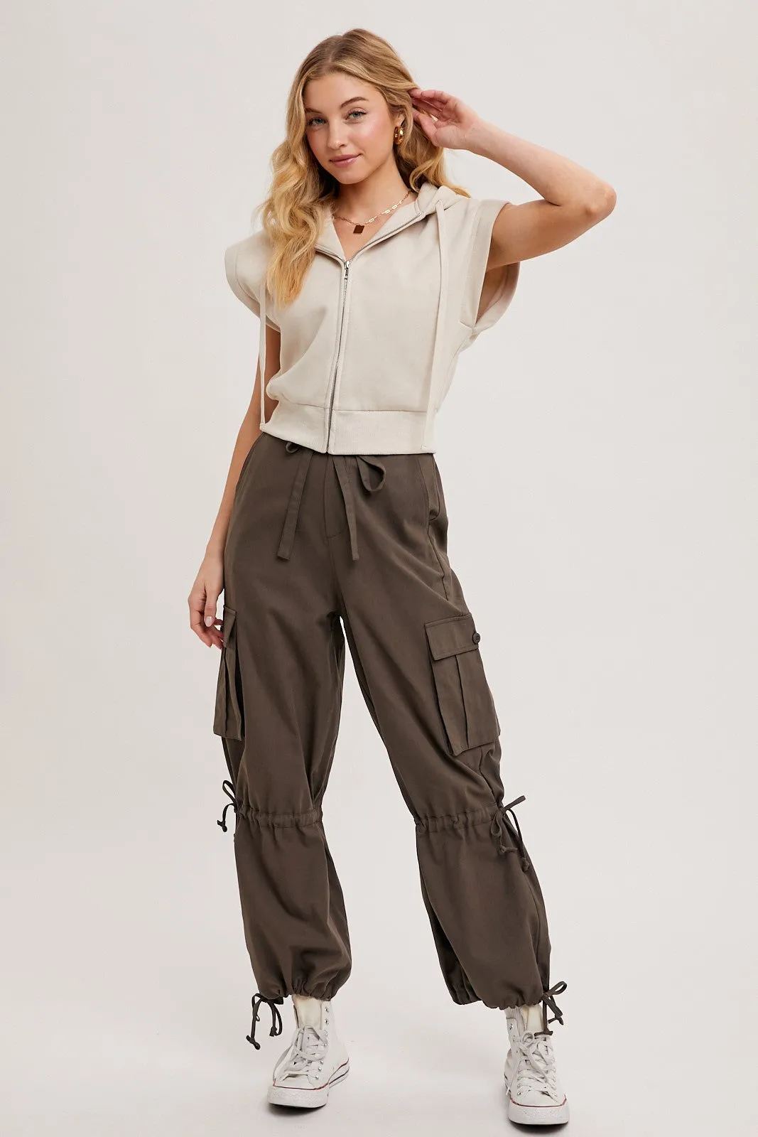 Ash High-Rise Drawstring Cargo Wide Leg Pants