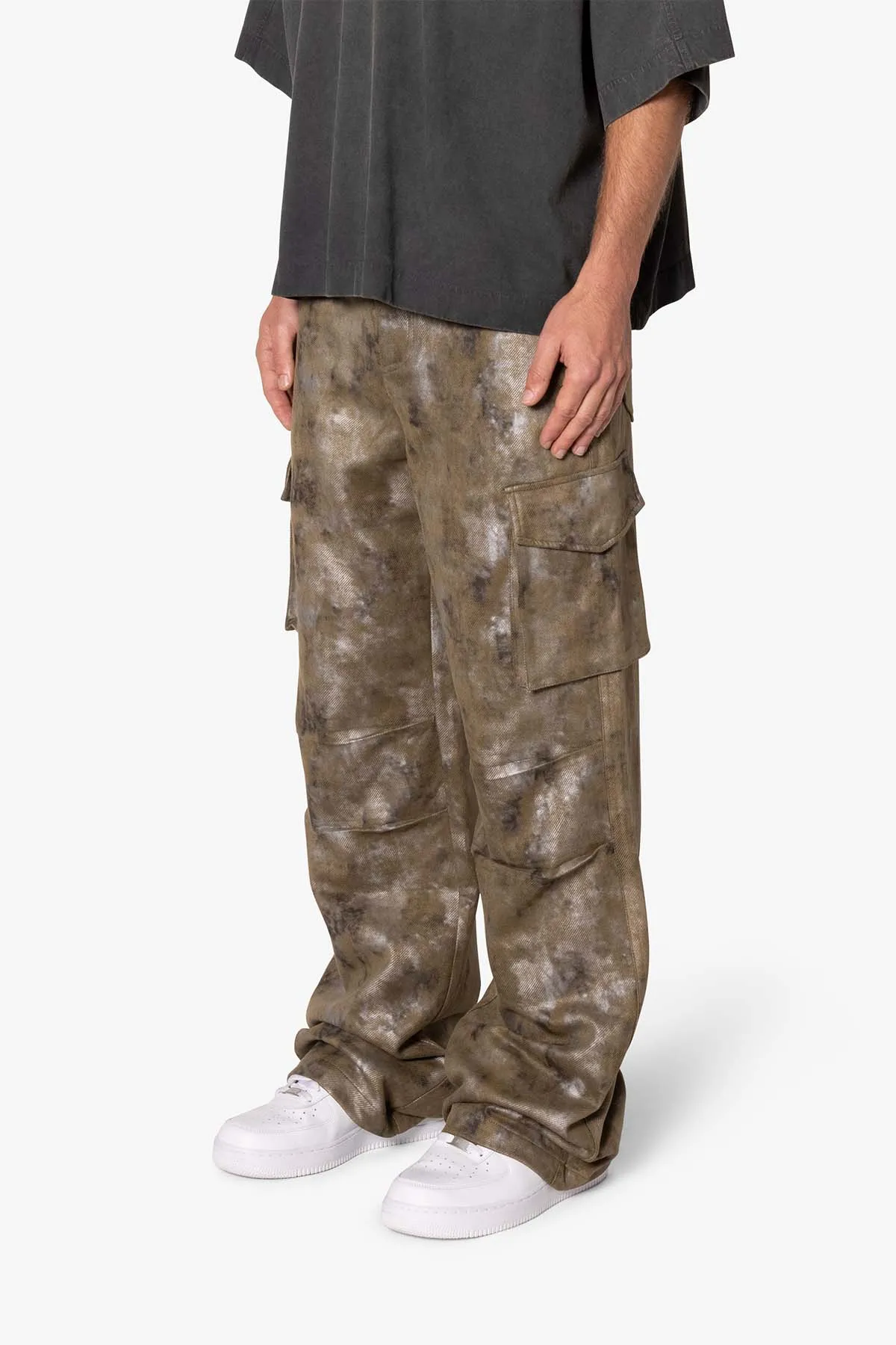 Baggy Dual Tone Sueded Cargo Pants - Olive