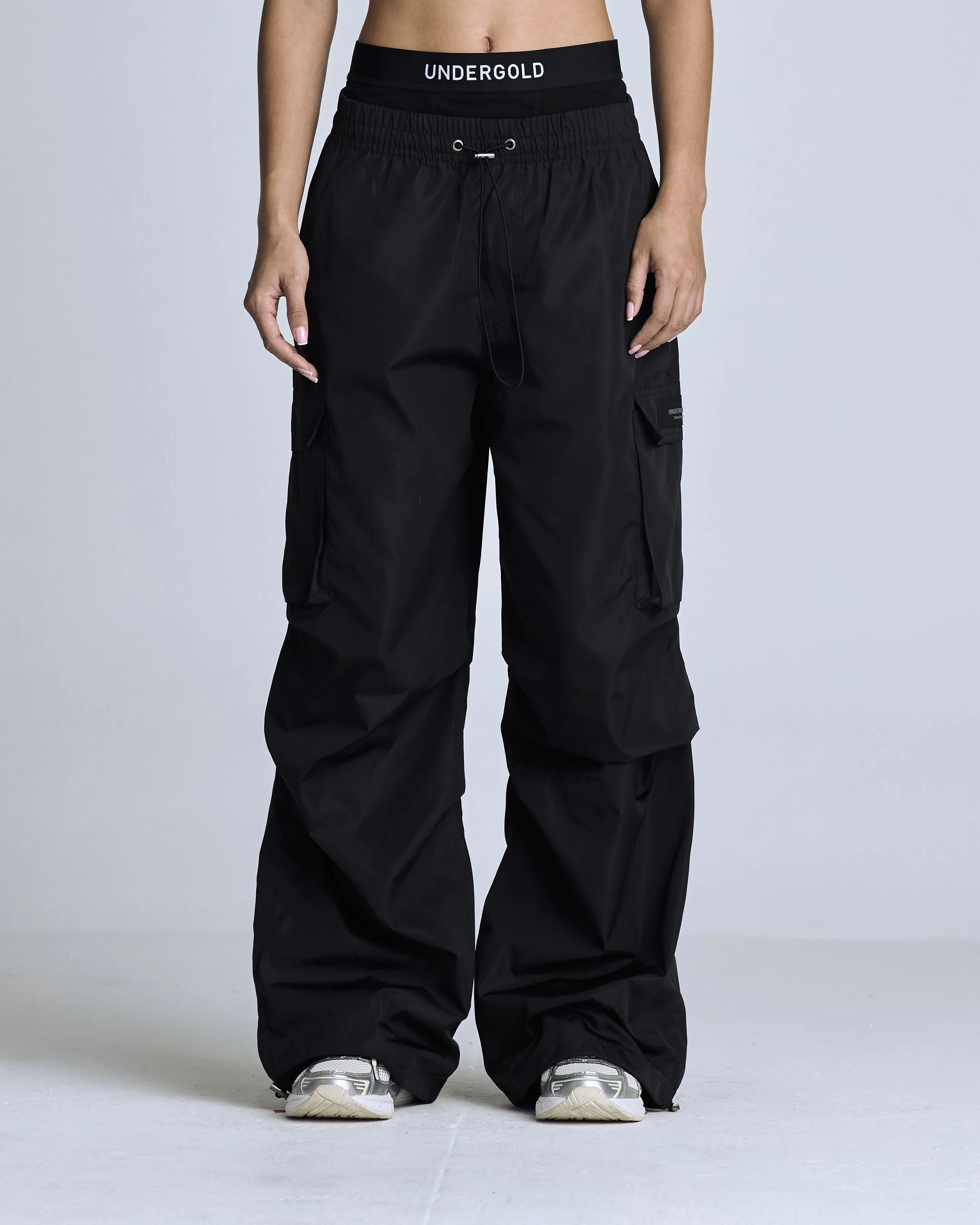 Basics Parachute Cargo Pants Black