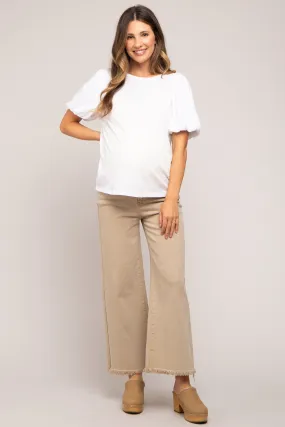 Beige Cropped Wide Leg Maternity Pants