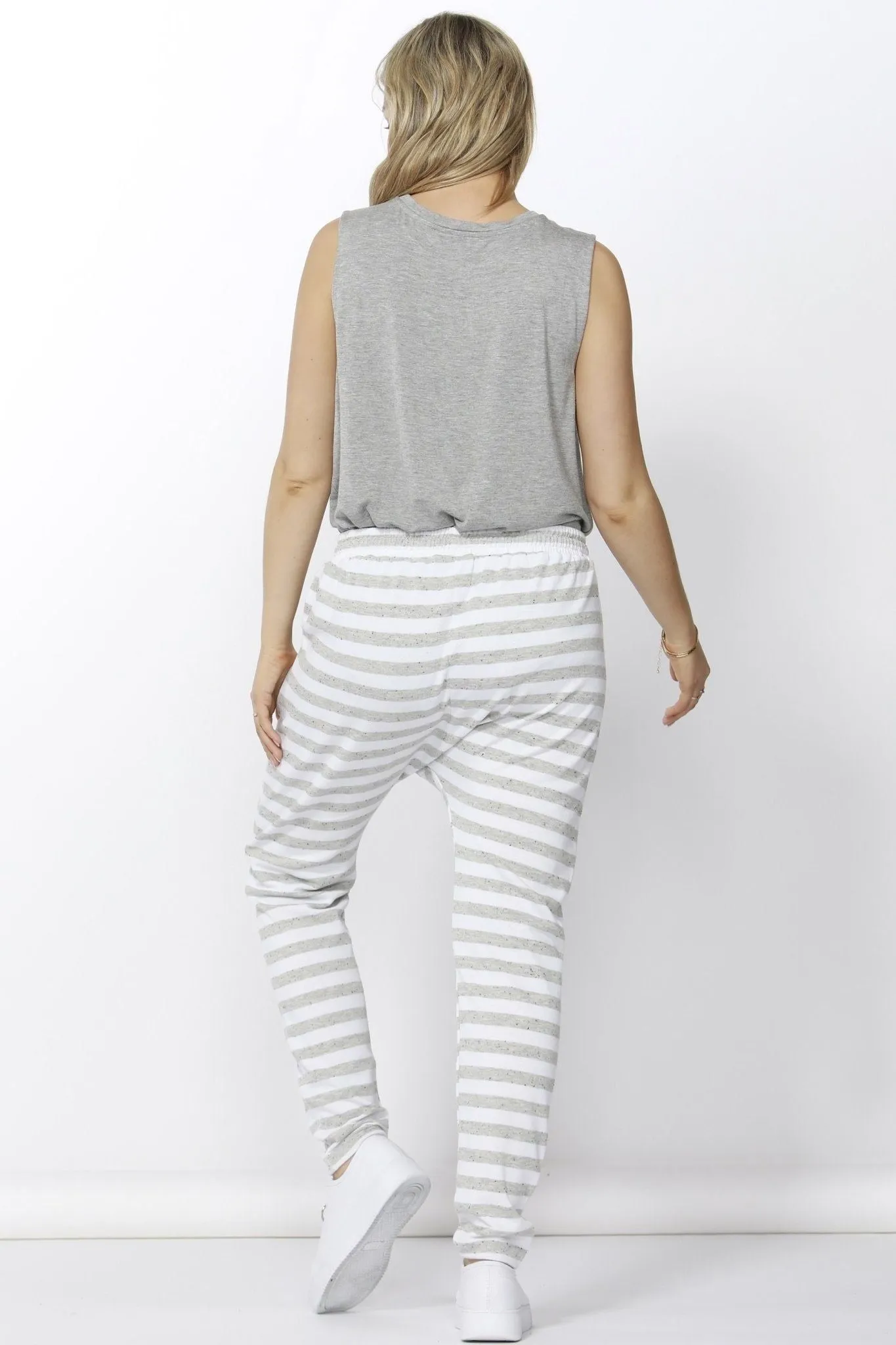 Betty Basics Saxon Sweat Pants in White Grey Stripe