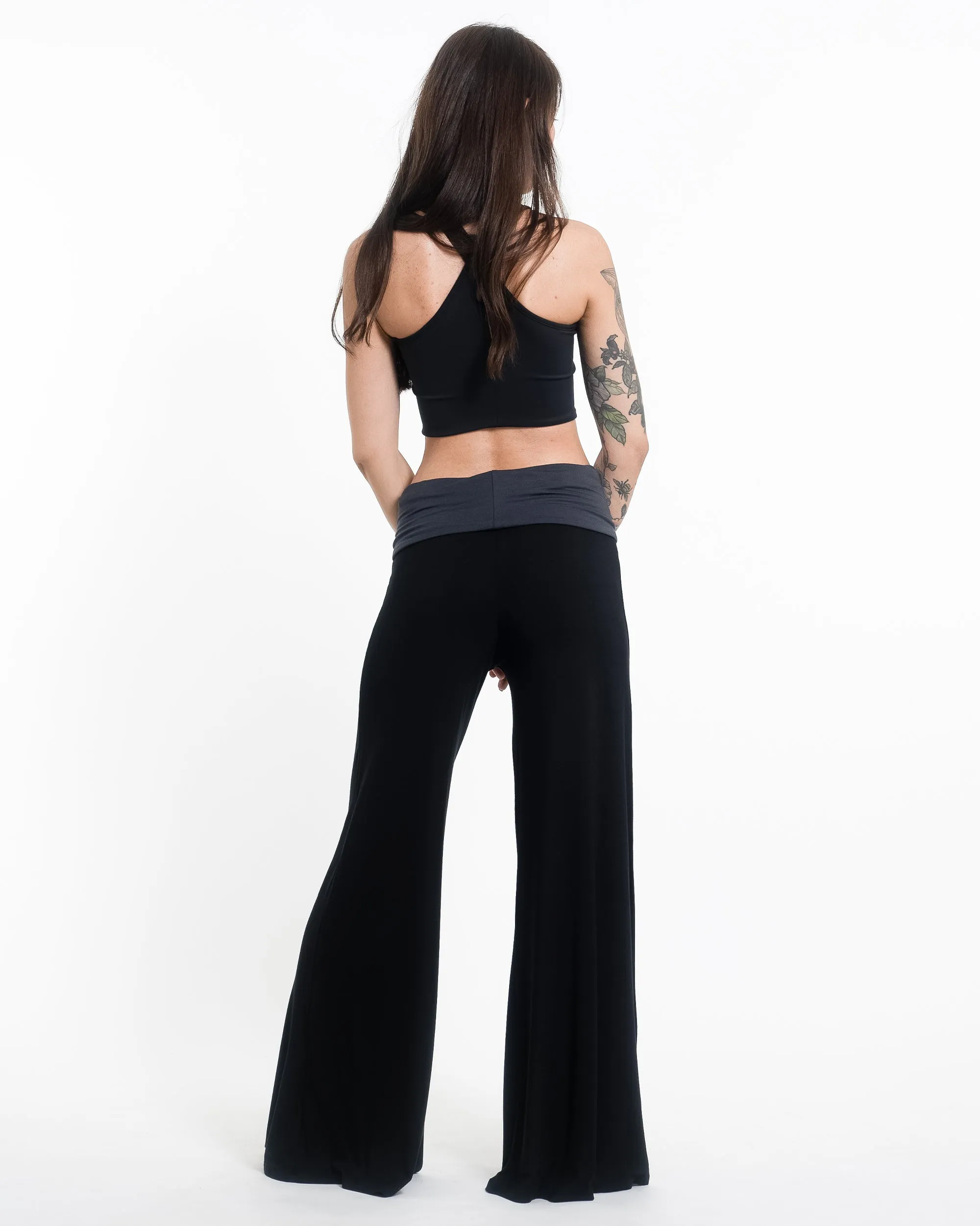 Birds Print Wide Leg Palazzo Harem Pants Cotton Spandex in Black