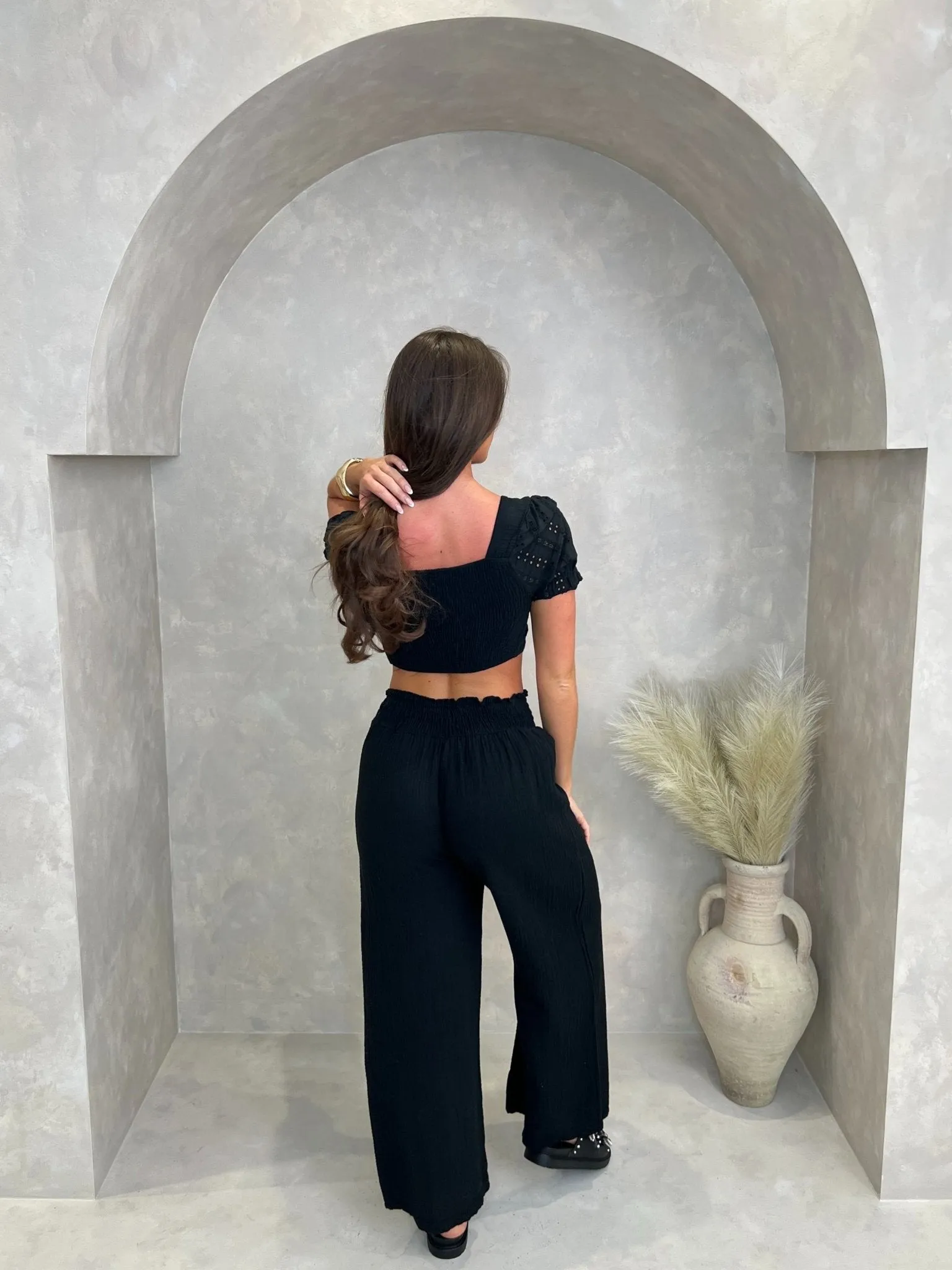 Black Santorini Short Wide Leg Trouser