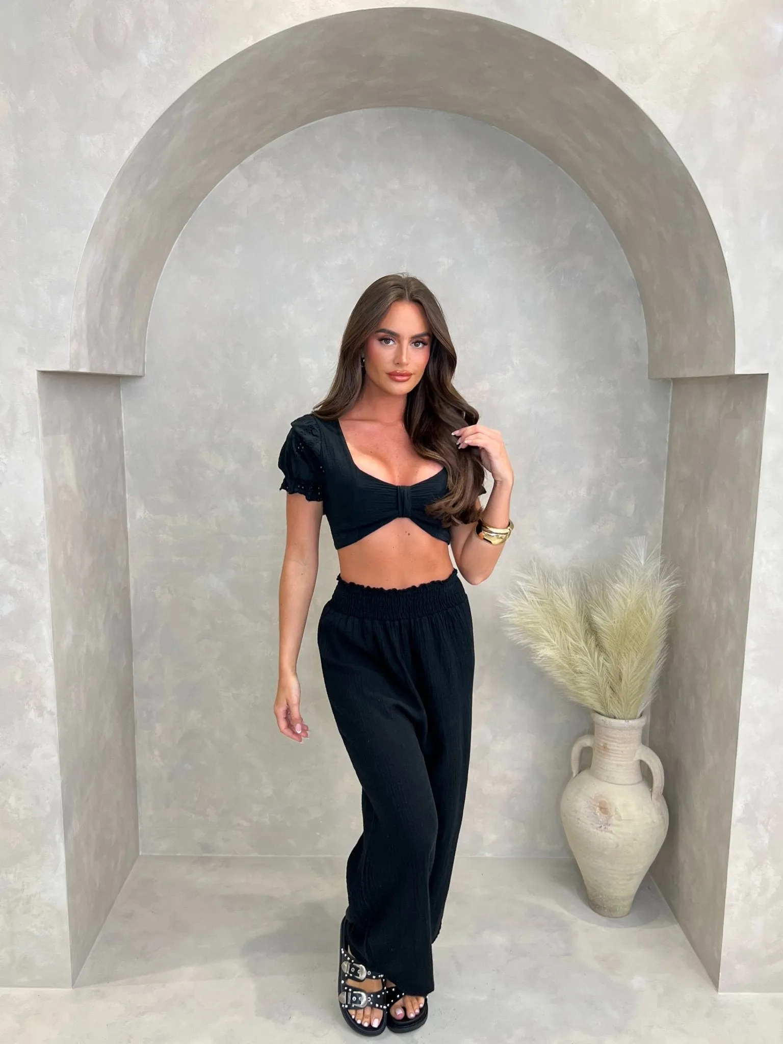 Black Santorini Short Wide Leg Trouser