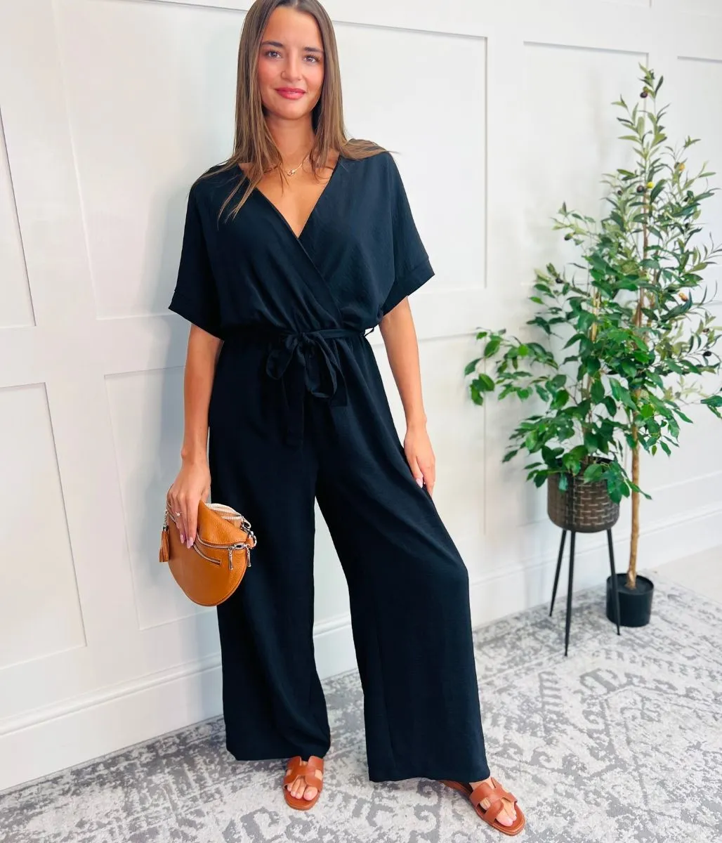 Black Wide Leg Wrap Jumpsuit