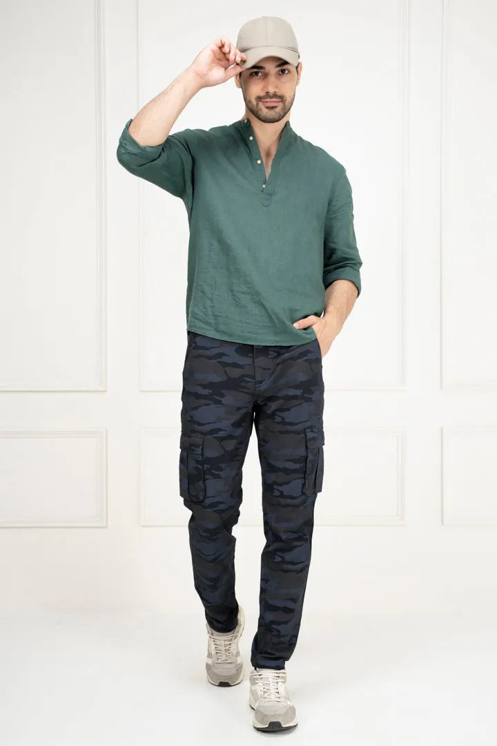 Blue Camo Slim Fit Cargo Pants