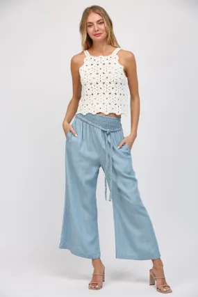 BRAIDED WAIST TIE TENCEL PANTS