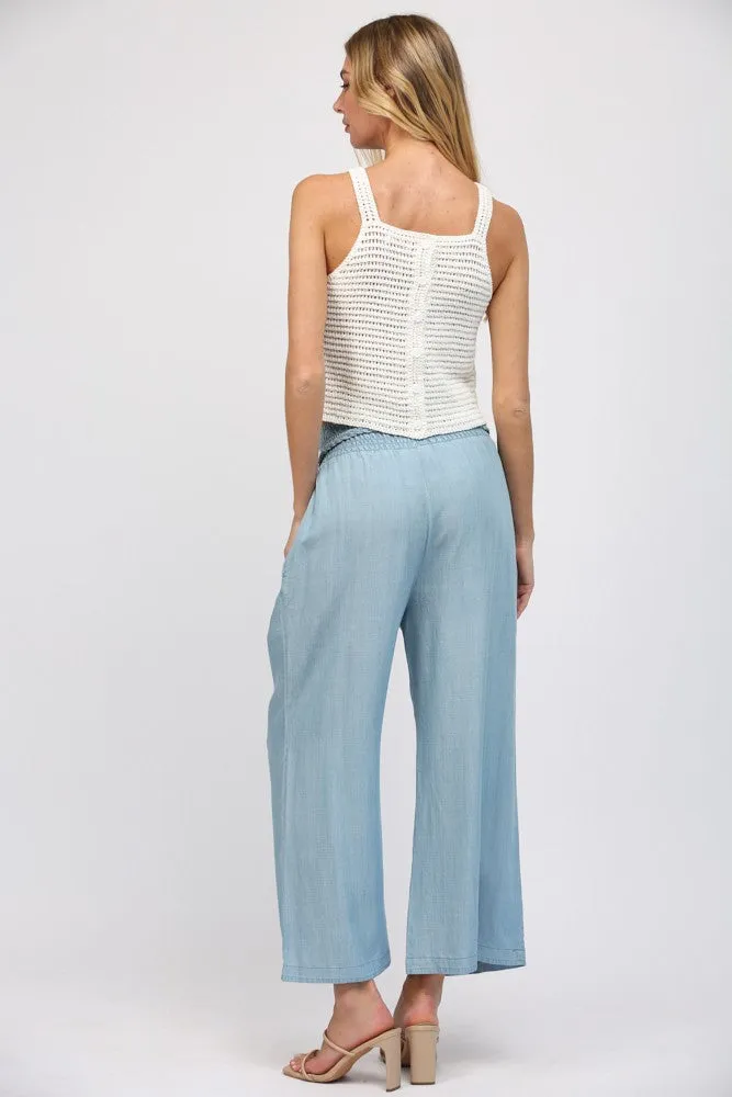 BRAIDED WAIST TIE TENCEL PANTS