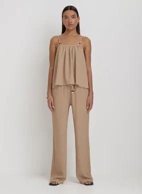 Camel Textured Wide Leg Trouser- Gia