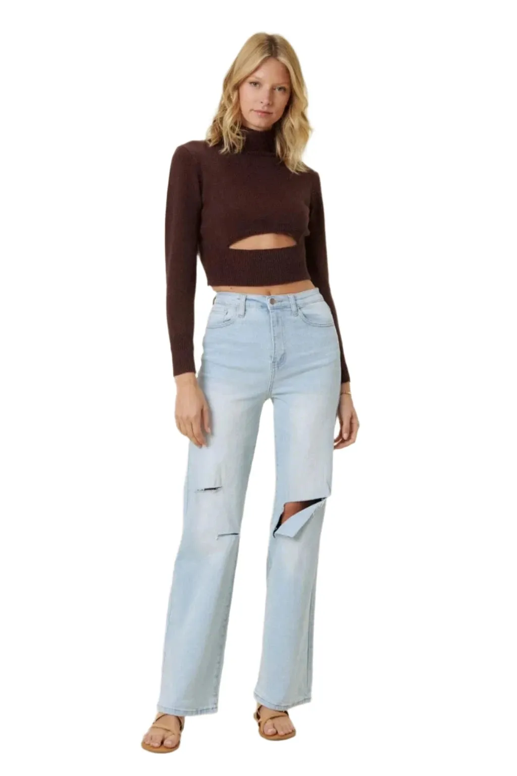 Catching Your Eye Straight Leg Jeans-Blue