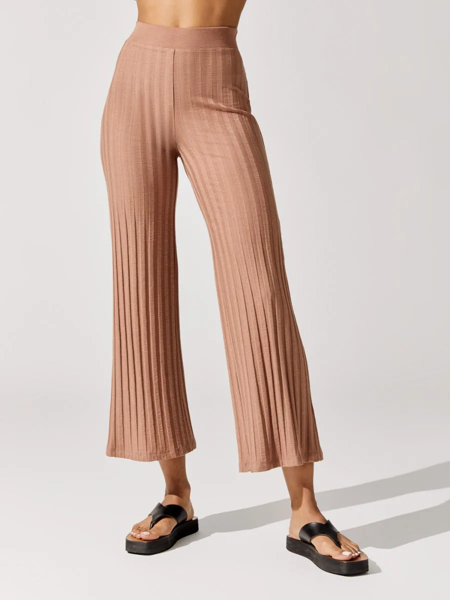 Celia Compact Rib Cropped Wide Leg Pants - Teak