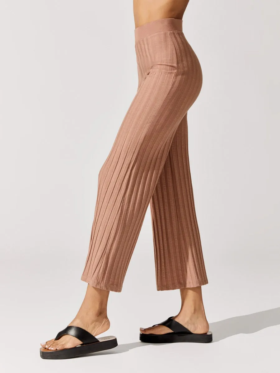 Celia Compact Rib Cropped Wide Leg Pants - Teak