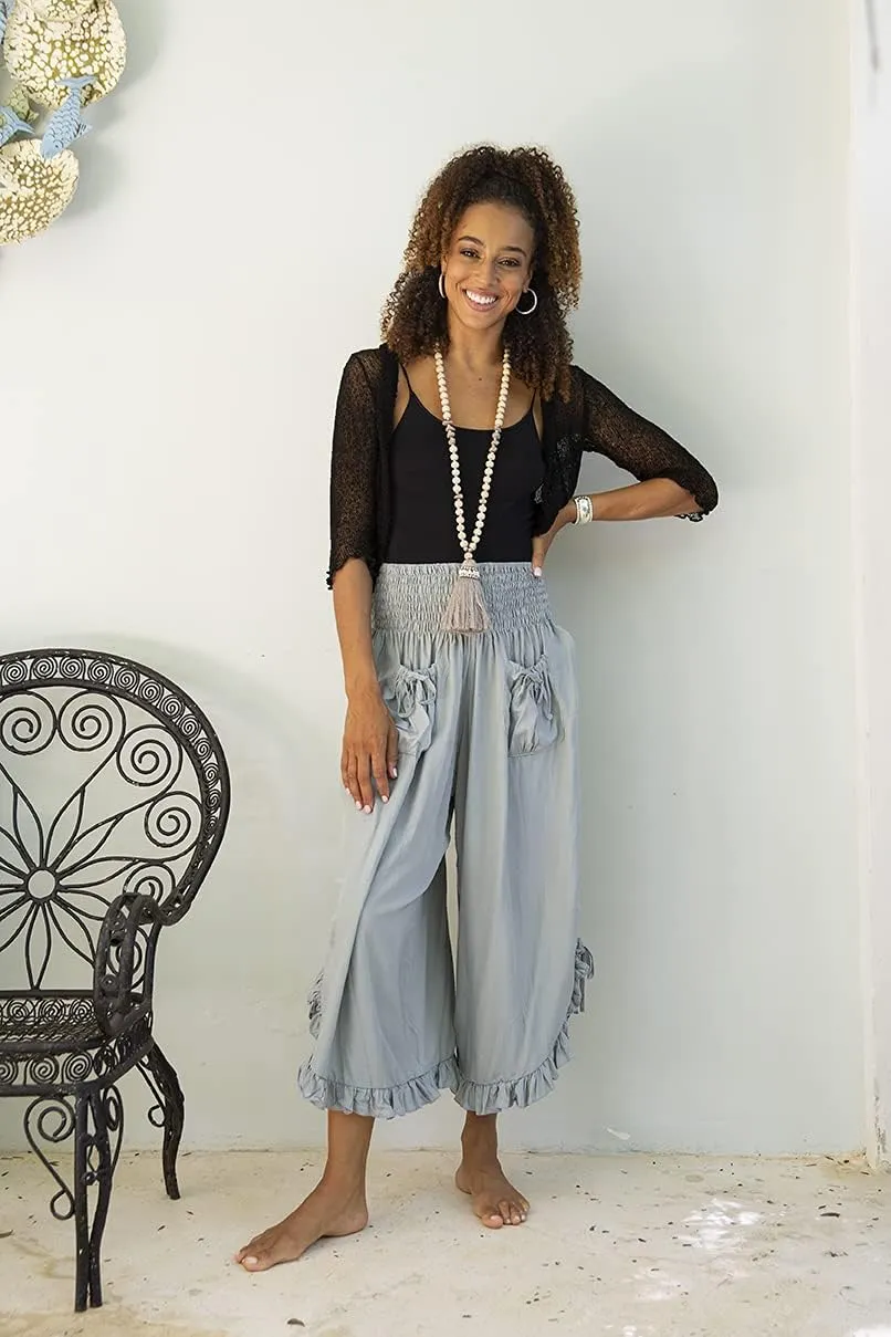 Cropped Wide Leg Elastic Waist Pants