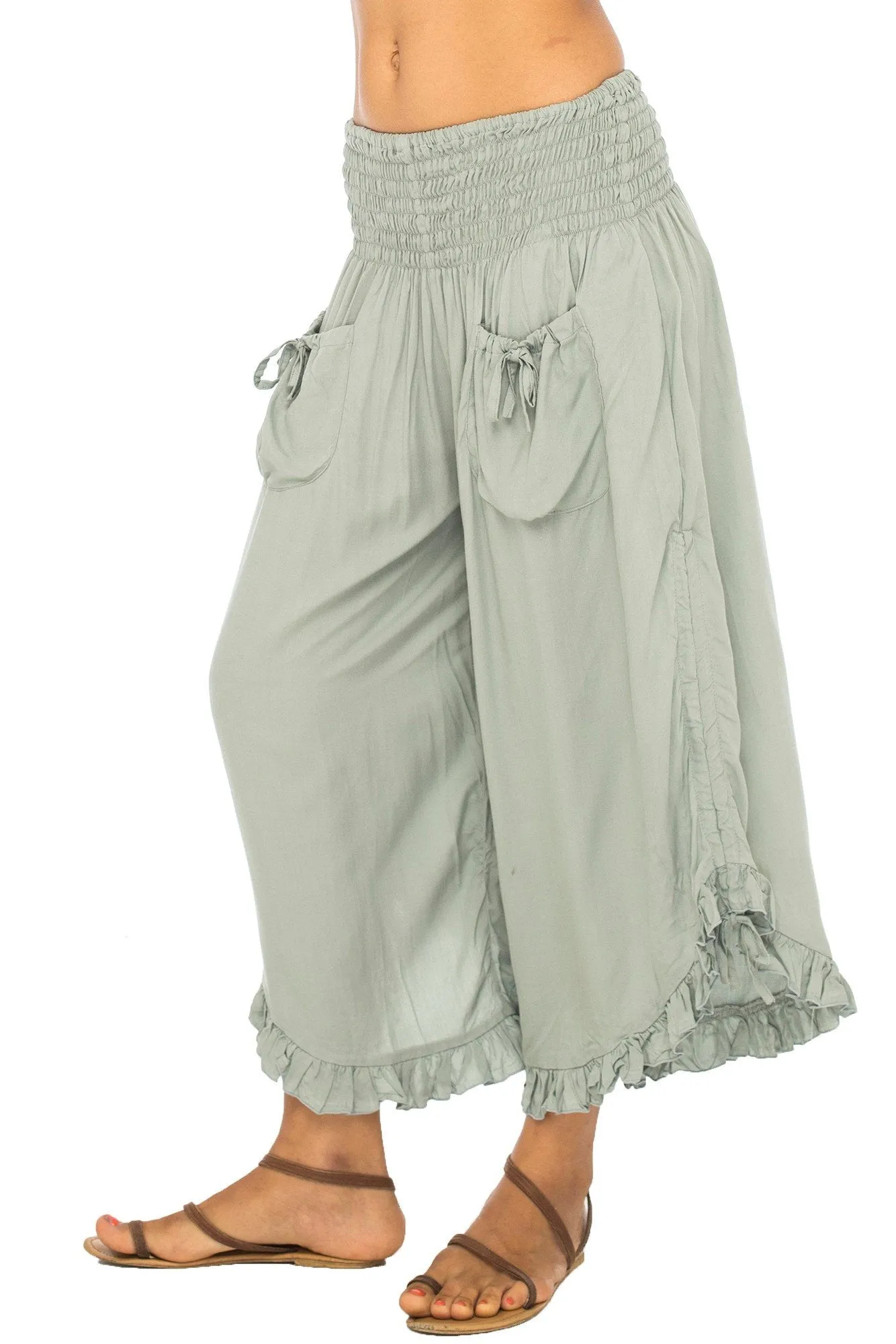 Cropped Wide Leg Elastic Waist Pants