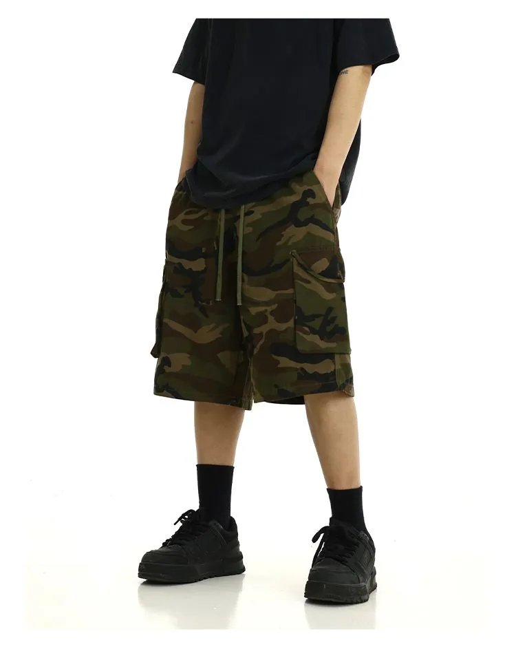 Drawstring Camouflage Cargo Shorts