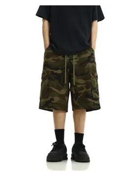 Drawstring Camouflage Cargo Shorts