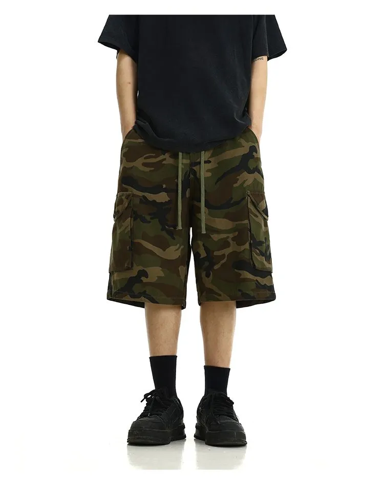 Drawstring Camouflage Cargo Shorts