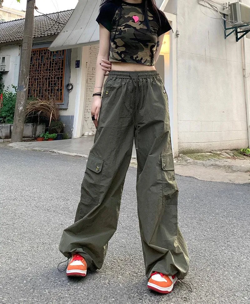 Drawstring Folds Parachute Cargo Pants