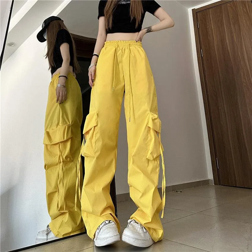 Drawstring Wide Leg Cargo Pants