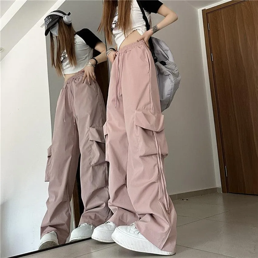 Drawstring Wide Leg Cargo Pants