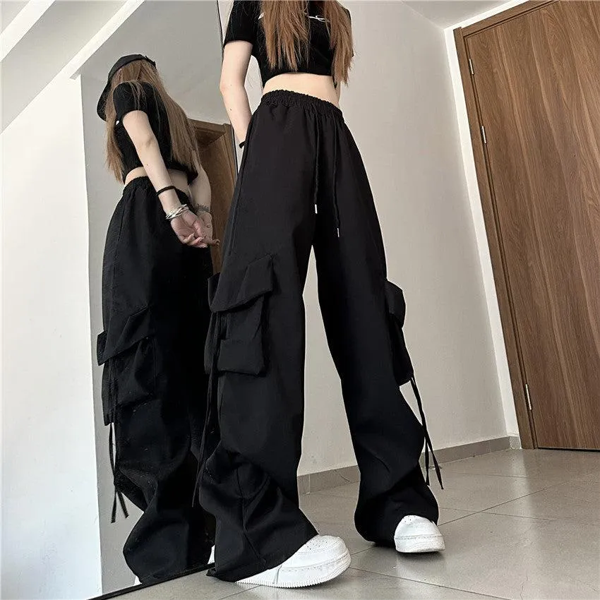 Drawstring Wide Leg Cargo Pants