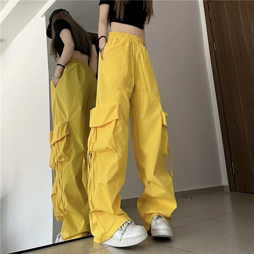 Drawstring Wide Leg Cargo Pants