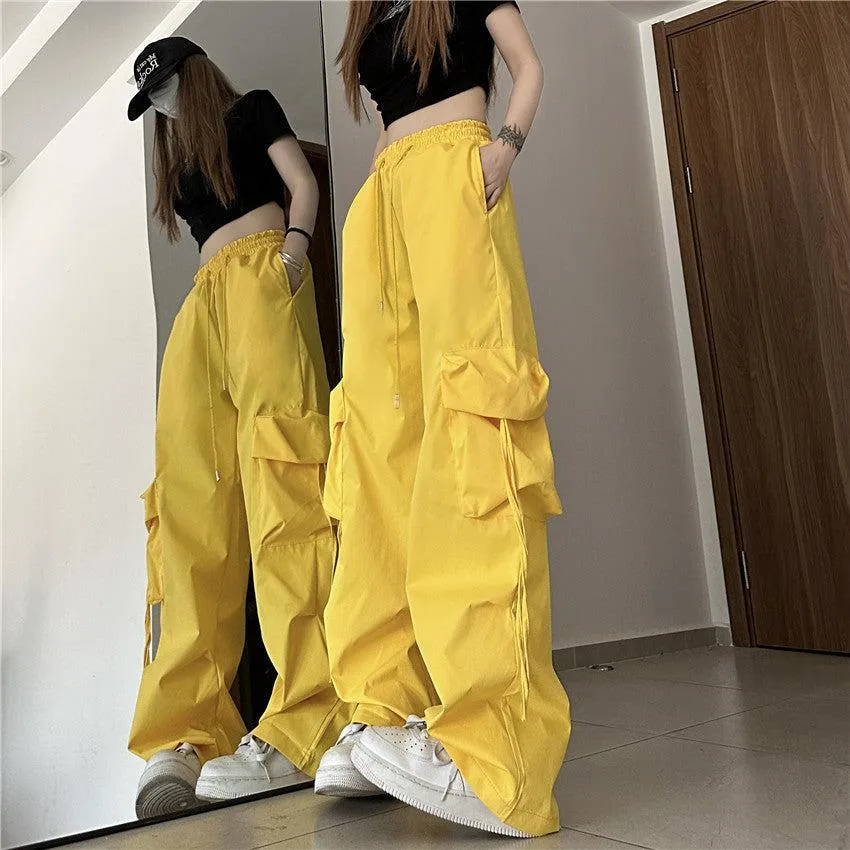 Drawstring Wide Leg Cargo Pants