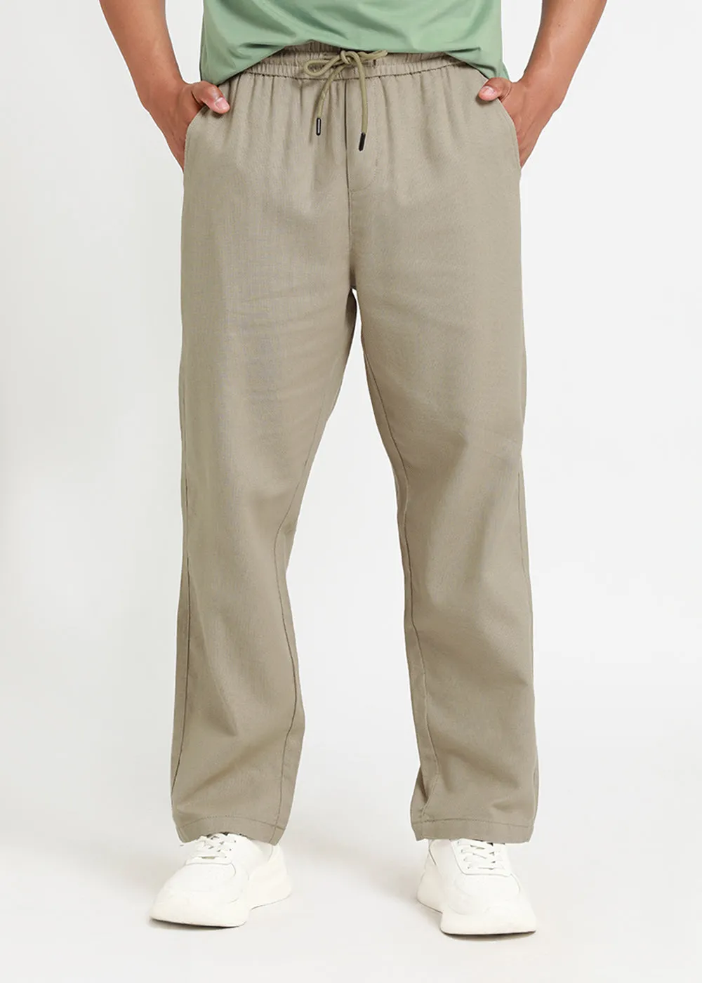 Ecru Beige Textured Pants