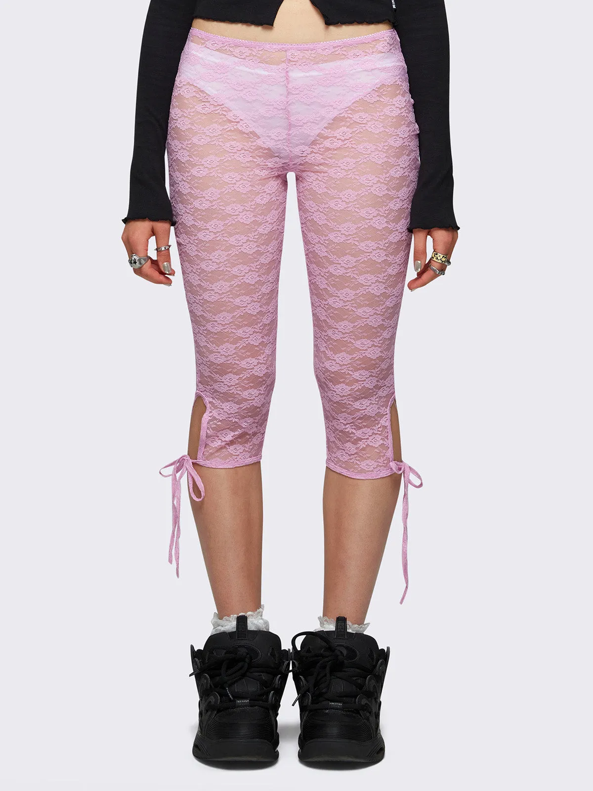 Elara Pink Lace Capri Leggings