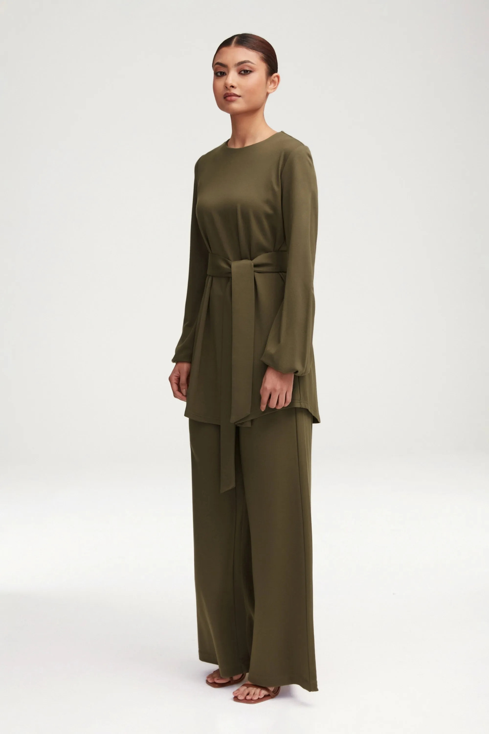 Fatima Everyday Wide Leg Jersey Pants - Olive