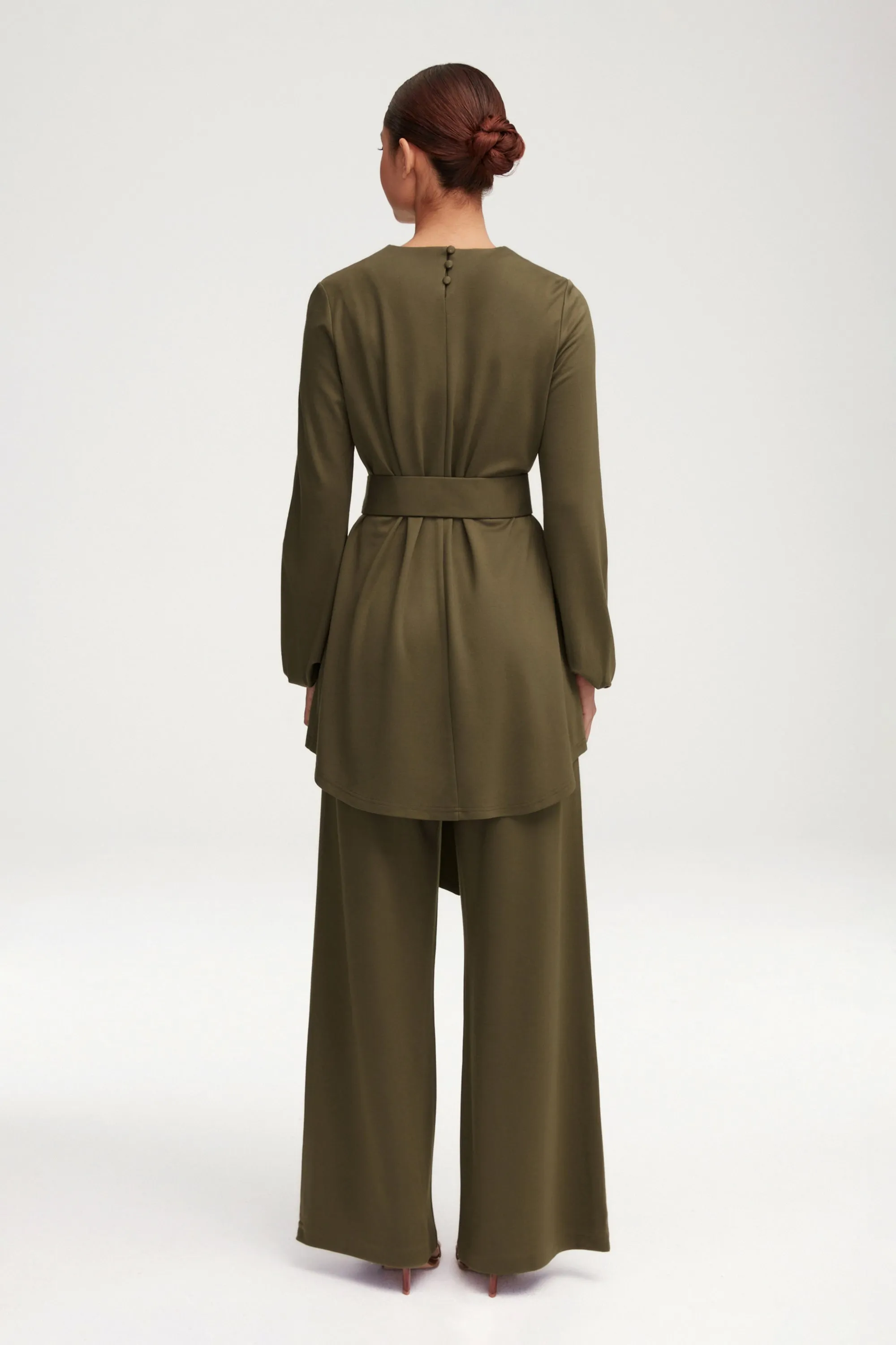 Fatima Everyday Wide Leg Jersey Pants - Olive