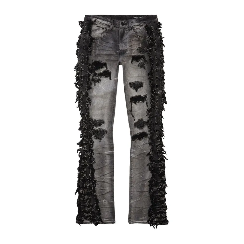 Frayed Stacked Denim Jeans - Lightning Black