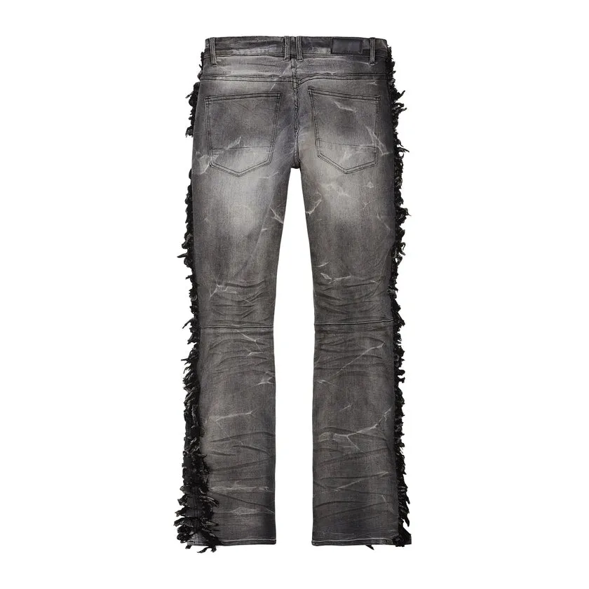 Frayed Stacked Denim Jeans - Lightning Black