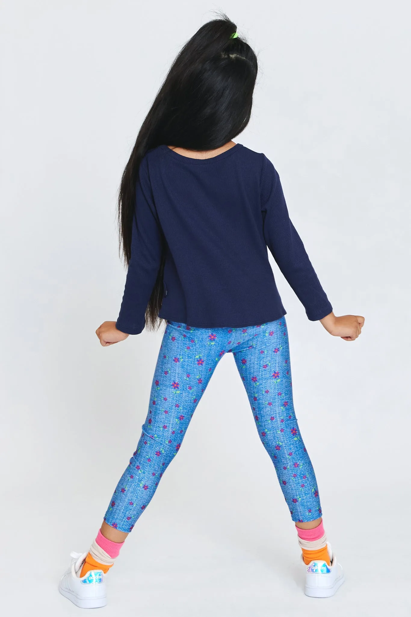 Girls Leggings in Floral Denim