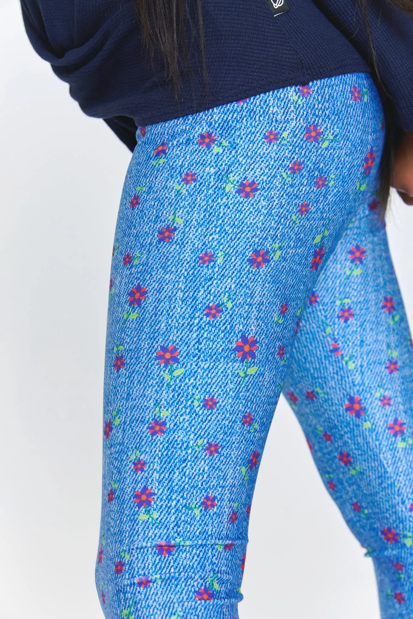 Girls Leggings in Floral Denim