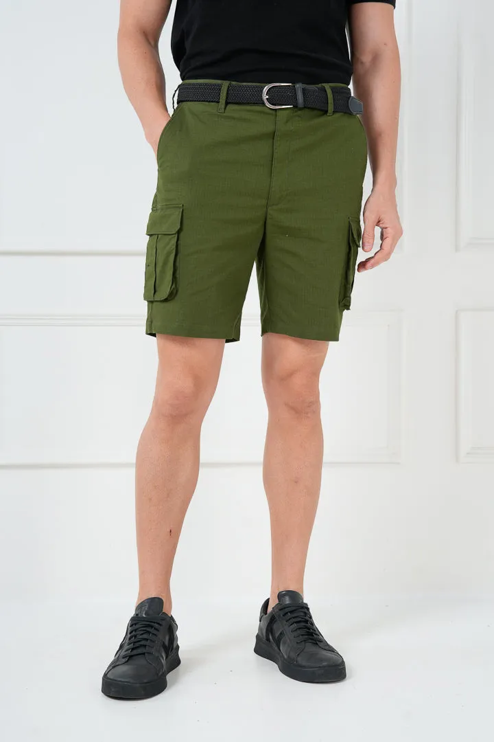 Green Ripstop Textured Cargo Shorts