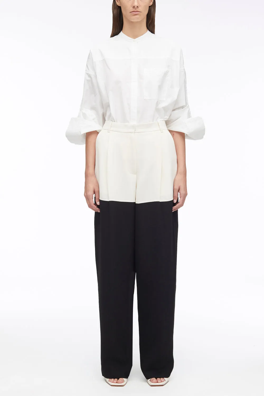 Heavy Cady Color Block Wide Leg Trouser