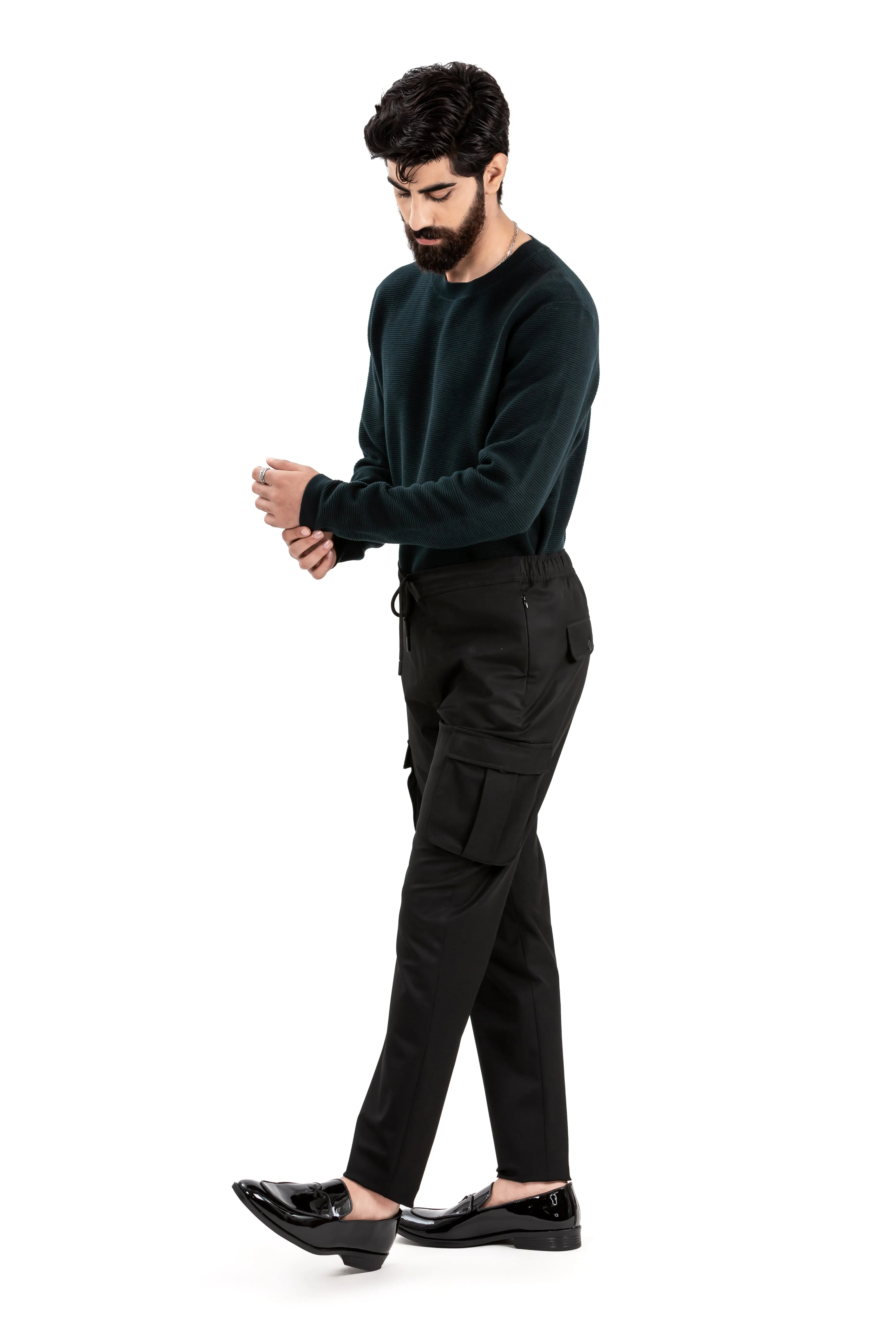 Jet Black Slim Fit Cargo Pants