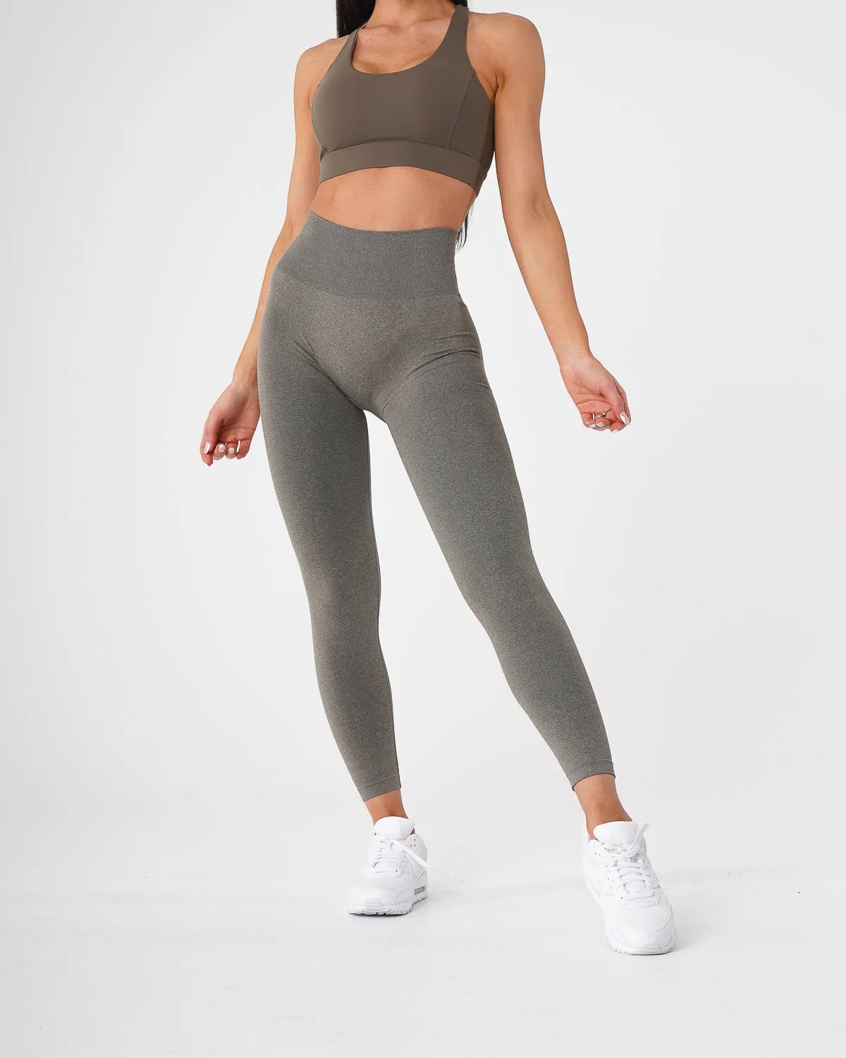 Khaki Green Curve Seamless Leggings