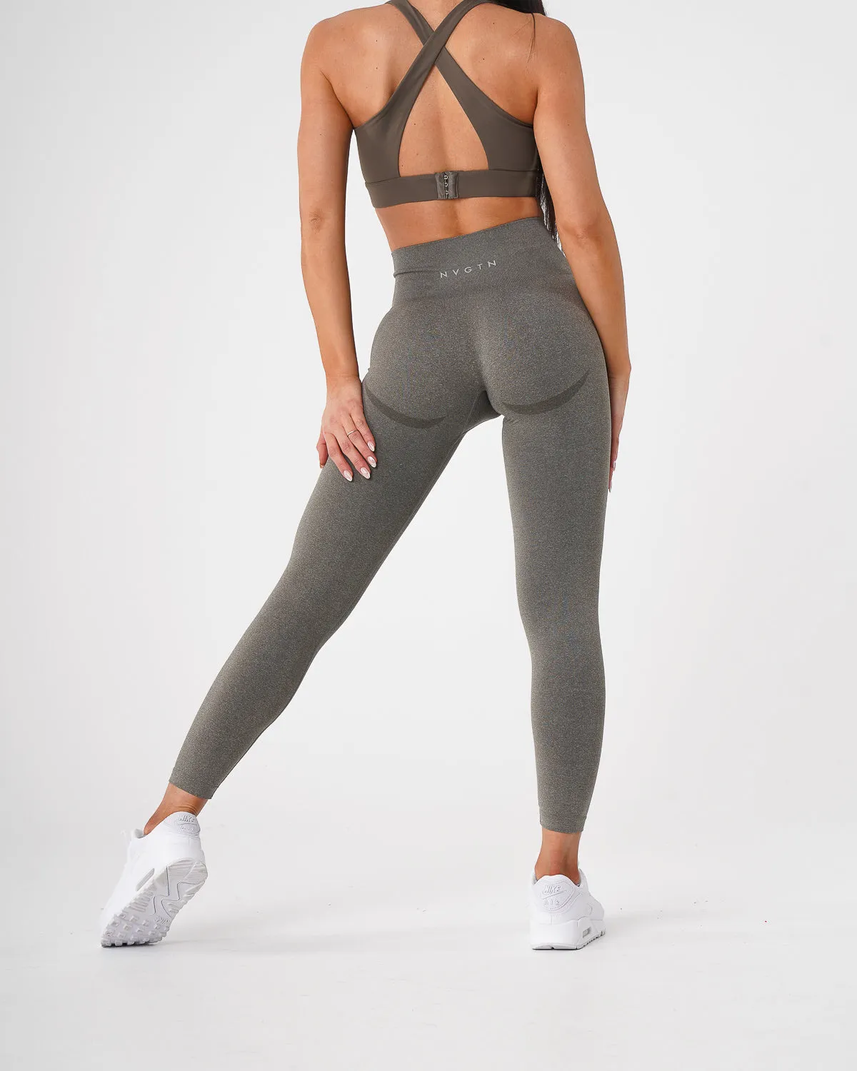 Khaki Green Curve Seamless Leggings