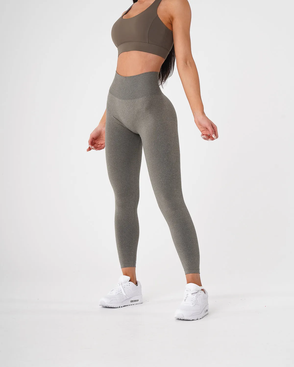 Khaki Green Curve Seamless Leggings